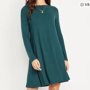 NWOT Old Navy Emerald/Jade Green Long Sleeve Stretch Flowy Swing Dress sz L